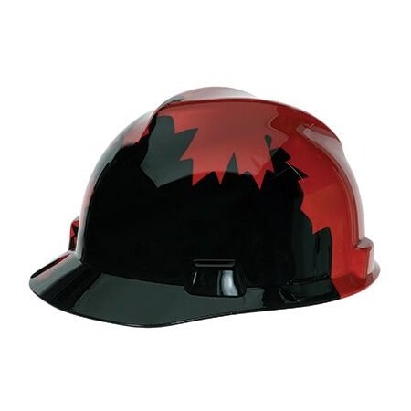 Msa Safety Canadian Freedom Series V-Gard Slotted Protective Cap, Black Withred Maple Leaf 10082233